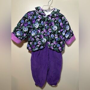 Vintage 90s Y2K Corduroy Floral Size 24 Months 3pc Purple Boutique